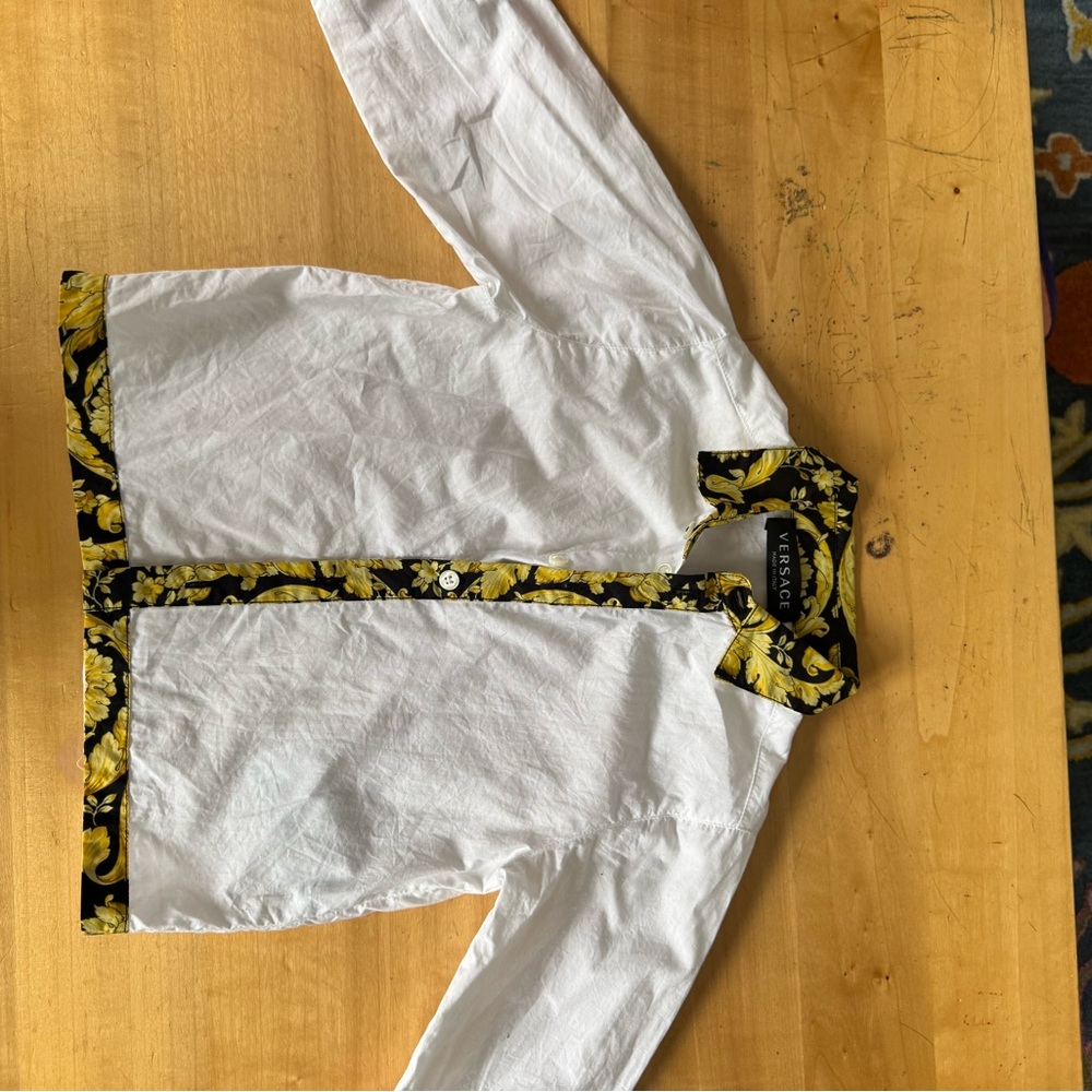 Versace 24 months - Black and Gold Floral Trim White Button Down